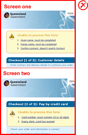 Incorrect implementation: The summary block comes before the form title on the first screen but comes after the form title on the second screen.