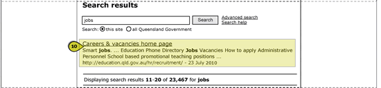 Figure shows the a search entry result, located under the result set description bar