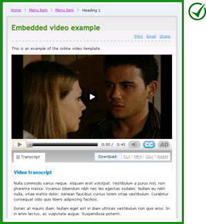 A video of a man and woman speaking with video transcript underneath.