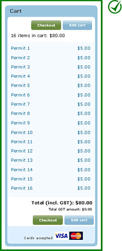 Correct implementation: Only one primary action (Checkout) appears in this example even though it is repeated.