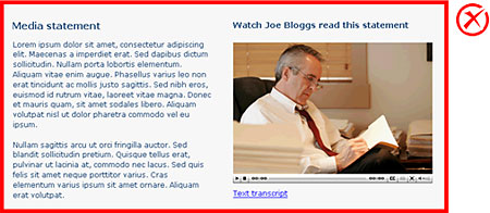 An example of incorrect use of video, where the image next to the media statement text adds no additional information or value.
