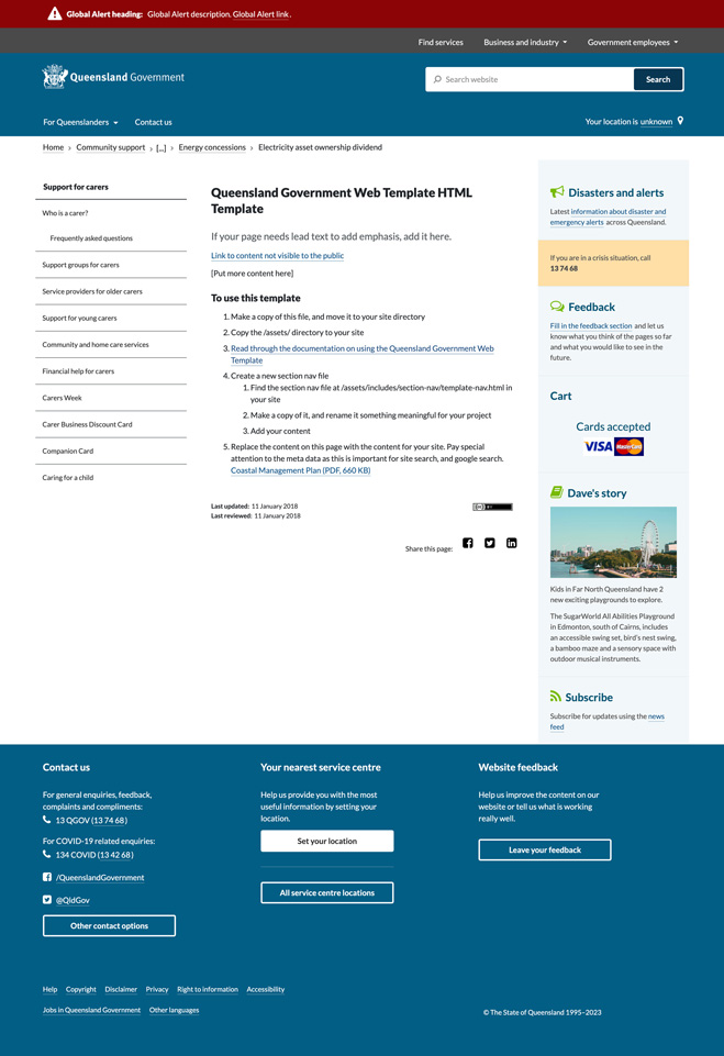 Standard page template preview