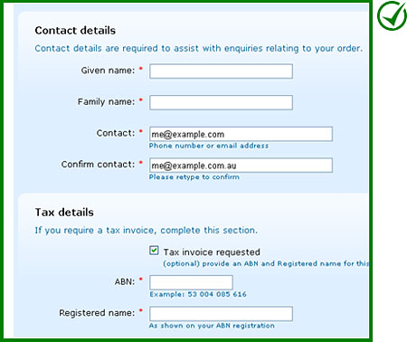 Correct implementation: Information types have been grouped into sections of the form.
