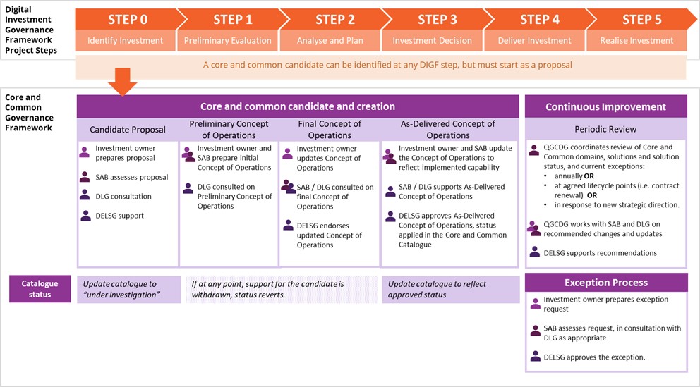 Governance framework showing steps 0 to 5 of the governance