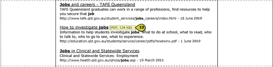 Figure shows the file size and type located directly after the search result title