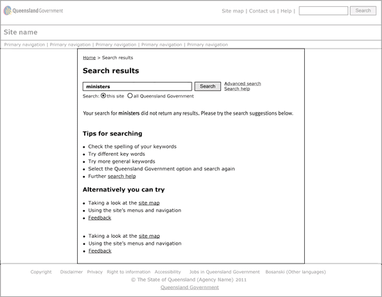 Figure shows the required page layout for search result pages that do not return results