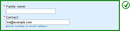 Correct implementation: The required field indicators are aligned and in their own column.